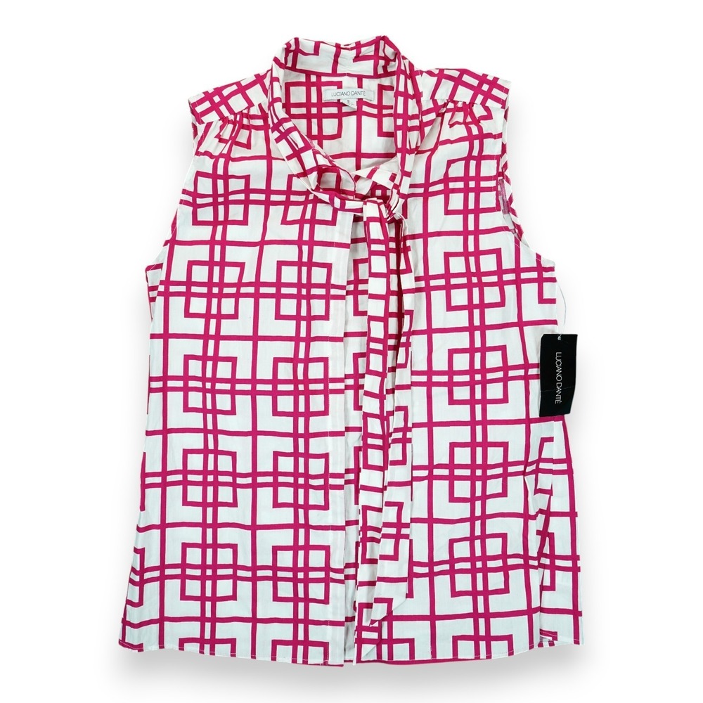 NWT Luciano Dante Sleeveless Blouse Small Geometric Pattern Collared Button Down